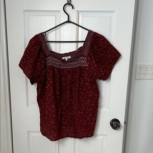 Madewell Burgundy Embroidered Square-Neck Blouse